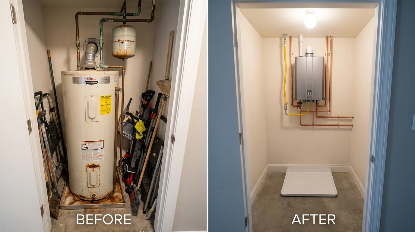 Tank water heater versus wall-mounted tankless unit comparison for Middlesboro, KY homeowners