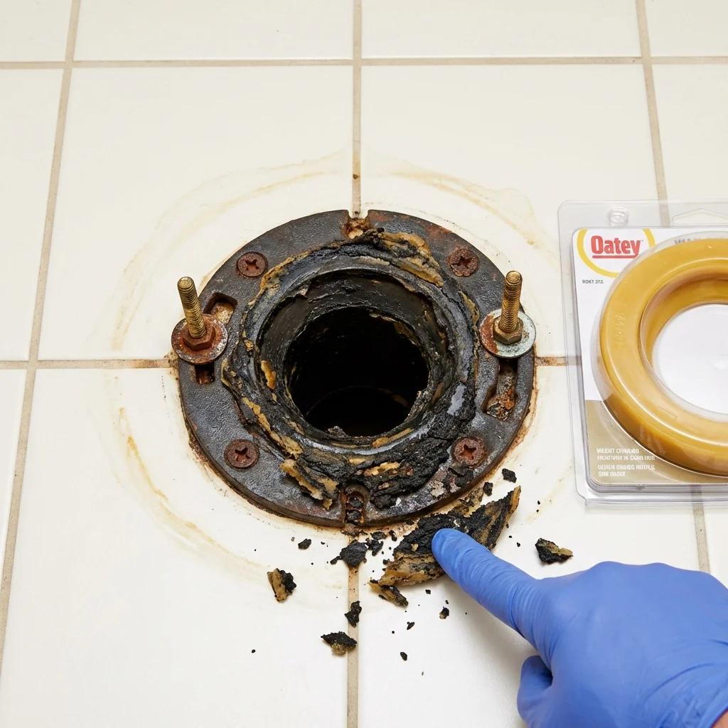 Failed wax ring showing water seepage at the base of a toilet in a Middlesboro, KY home